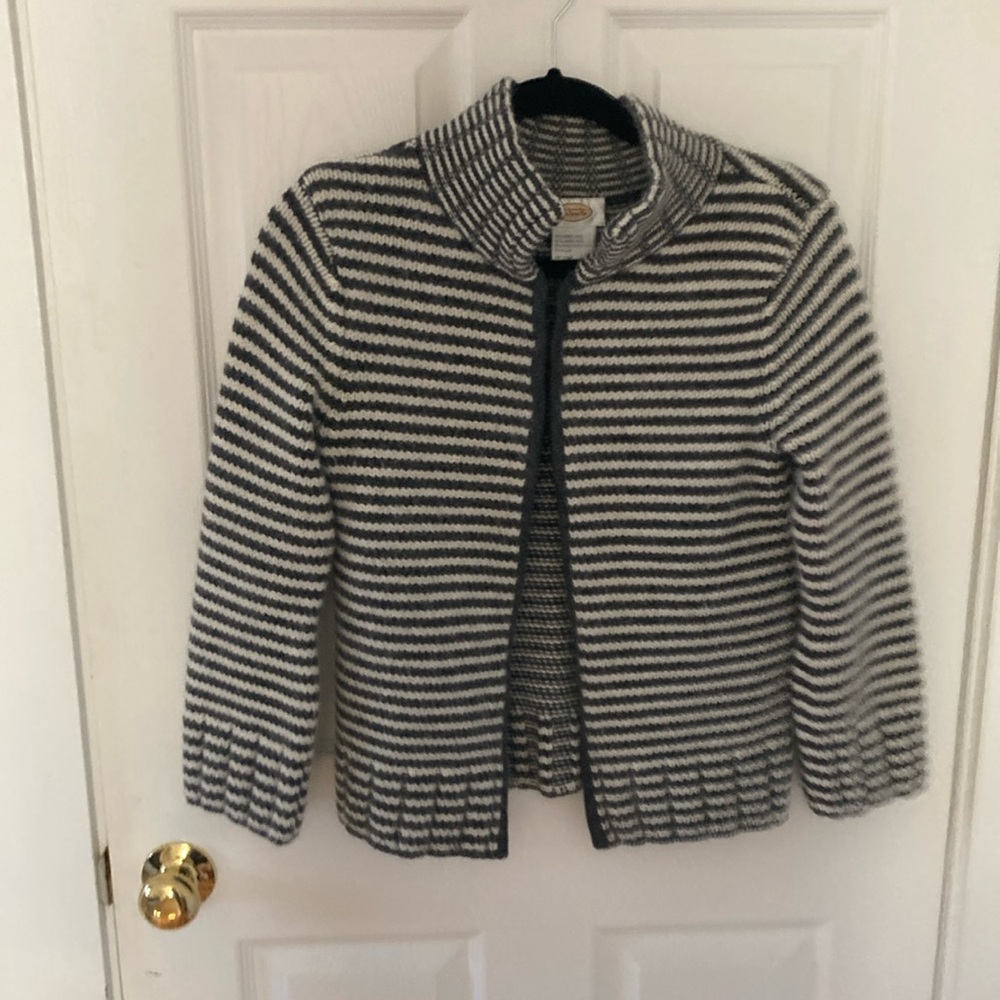 Talbots Gray & White Stripped Cardigan Sweater